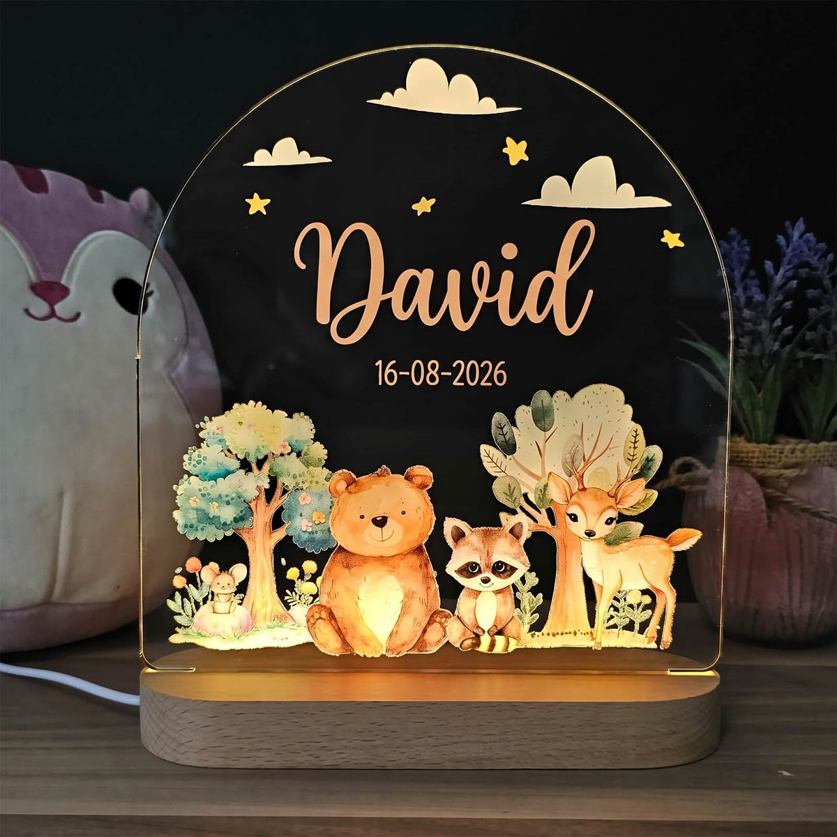 Woodland Animals - Personalized Name Night Light