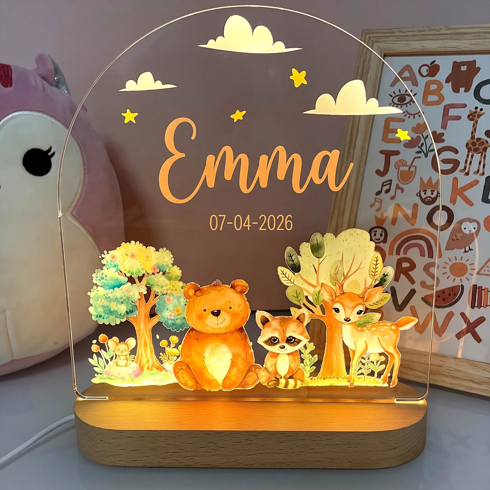 Woodland Animals - Personalized Name Night Light